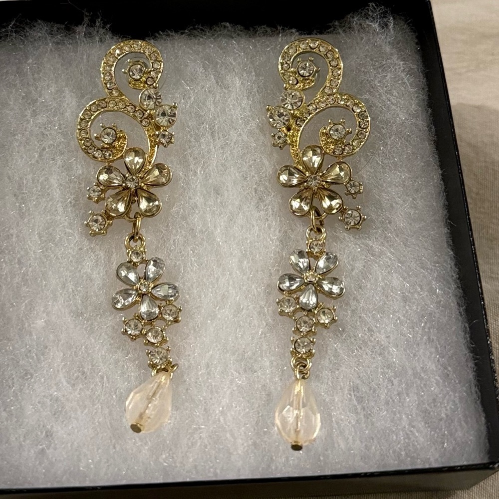 Clear Crystal and Gold Drop Formal Earrings